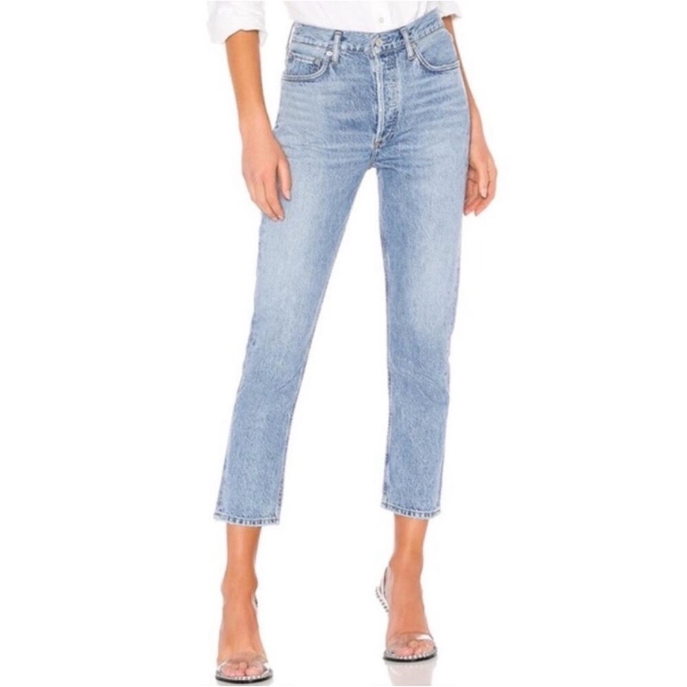 AGOLDE Riley High Rise Straight Crop Denim Jeans Women’s Light Blue Size 24